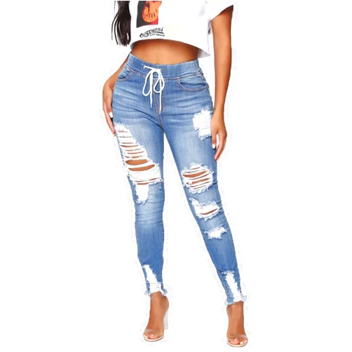 CME SHOWU Denim Joggers for Women Jean Joggers with Drawstring Elastic Waist Stretch Loose Denim Pants