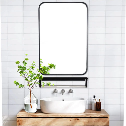 NUTTUTO Bathroom Vanity Mirror 16'' x 24'' Wall Decorative with Shelf Rack Metal Frame Made Hanging Home Basics Rectangular Style for House Shower Mirror Rustic, Black