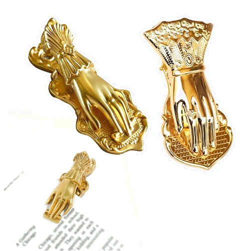 HSOKEW Hand Shaped Book Clip, Vintage Lady's Paper Clip Gold Metal Paper Clip Document Handbook Storage Clip Seal Clamp Traveler Notebook Accessories for Coffee Tea Food Bags Office School Home