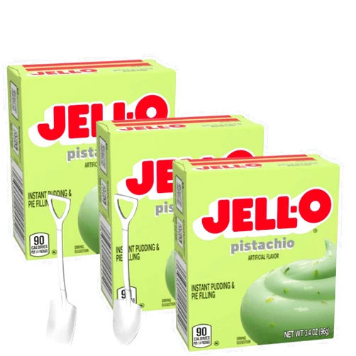 Candy Freezer Jell-O Instant Pudding & Pie Filling Mix 3.4 oz Box (Pack of 3) with Candy Freezer Mini Metal Spoons (Pistachio) - Shovel Spoons