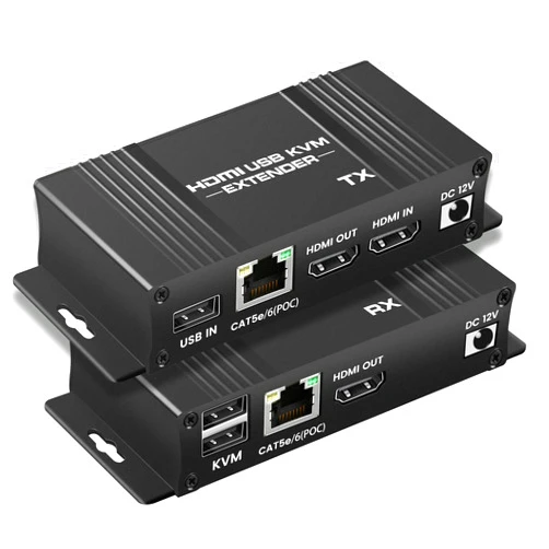 avedio links 164FT HDMI KVM USB Extender Over Cat 5e/6/7 Cable, 1080P HDMI Ethernet Extender Balun Transmitter Receiver with Loop Out Function - USB Keyboard Mouse, Single POC Power Supply