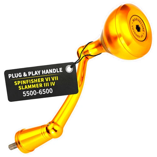 MARVELURE Foldable Power Handle Compatible for Penn Spinfisher VI VII, Slammer III IV (Not for Spinfisher Long Cast/V/SS) (Gold - Voyager Version, for Slammer/Spinfisher 5500-6500 Thread)
