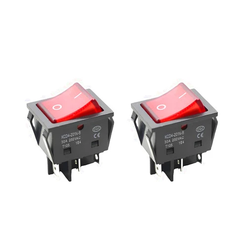 zipelo 2 Pack 30A 220V Rocker Switch, 4 Pins 2 Positions ON/Off Car DPST Toggle Switch, AC 220V Boat Rocker Switch with Red LED Illuminated Light Design, KCD4-201N-B, Car Accessories Replacement