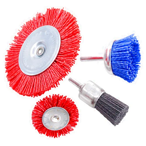 Swpeet 4Pcs Nylon Filament Abrasive Wire Brush Wheel & Cup Brush Set with 1/4 Inch Shank, 4 Sizes Nylon Drill Brush Set Perfect for Removal of Rust/Corrosion/Paint - Reduced Wire Breakage