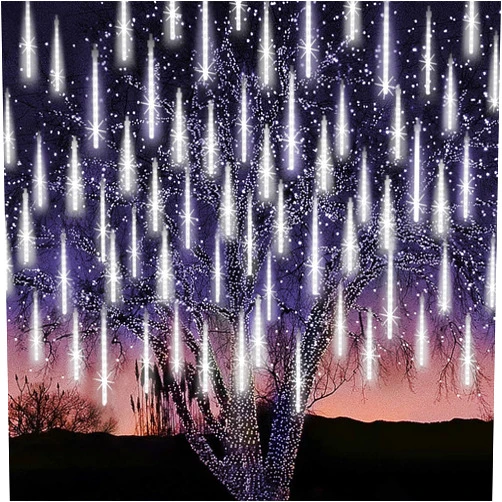 EAGWELL Christmas Lights Outdoor UL Certified Meteor Shower Light 12 Inch 10 Tubes LED Falling Rain Drop Lights Icicle Snow Cascading Xmas String Decor for Tree Wedding Party Garden Decoration,Shine White