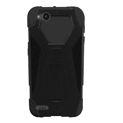 AMZER Dual Layer Heavy Duty Slim Protective Hybrid Soft Case Hard Shell Cover Kickstand Skin for ZTE Tempo X N9137 - Black Rugged, 2 Layer Case with Stand