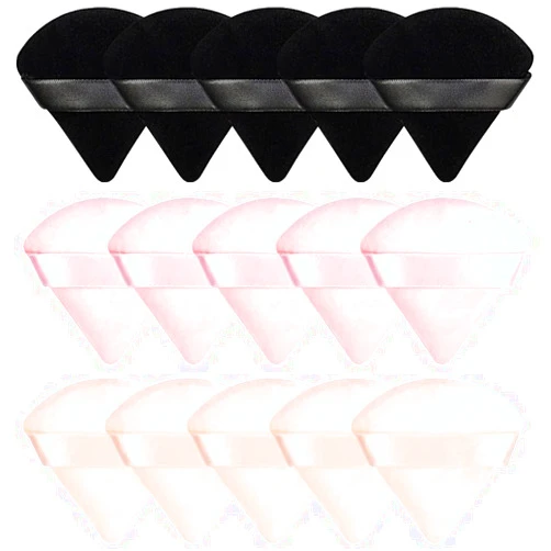 Pimoys 15 Pieces Powder Puff Face Soft Triangle Makeup Velour Puff, Beauty Sponge for Loose Powder and Cosmetic Foundation, Blender Makeup Tool (Black, Pink, Flesh)