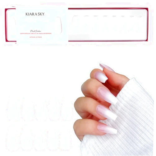 Kiara Sky XPRESS PRO 100% Acrylic Press On Nails - Instant Salon Quality Manicure, Long-Lasting, Easy Application, 30 Pieces Kit, Coffin Medium-Pink Ombre