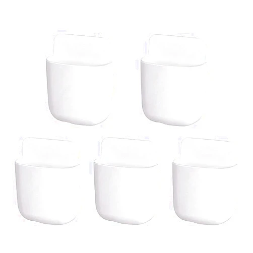 Hikinlichi 5 Pack Adhesive Remote Control Holder Media Player Controller Holder Storage Case Caddy Wall Mounted Remote Organizer Box Tray Home Office Desk Nightstand Stationery Supplies Phone,White