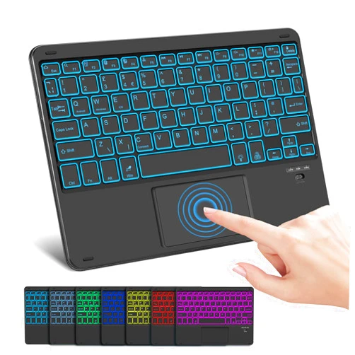 SOPPY Backlit Bluetooth Keyboard with Touchpad, Portable Rechargeable Keyboard for Travel, Wireless, for iPad/Samsung Tab/Lenovo Tab/iOS/Android/Windows, US Layout (Black)