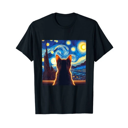 You're Art Gallery Clothes Starry Night Cat Design - Van Gogh Inspired Art T-Shirt