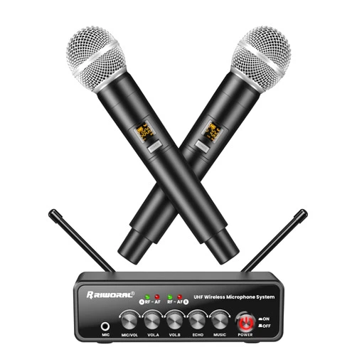 Riworal Wireless Microphone System Dual Channel Handheld Cordless Mic Set with Echo/Bluetooth Music/Volume Adjust Karaoke Dynamic Mic Wireless 160ft 260ft Range for Smart Tv Home Theater Sound Bar