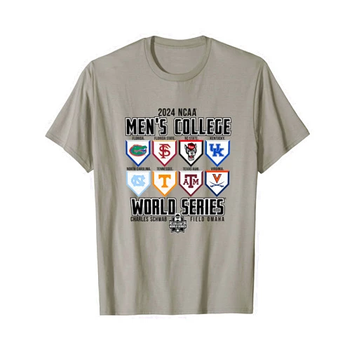 Elite Authentics College World Series 2024 Baseball CWS 8-Team Plates T-Shirt