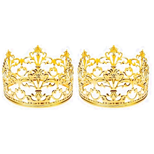 Chengcaifengye Vintage Gold Crown Cake Topper, Happy Birthday Cake Topper Party Decor, Baby shower Crown for Boys and Girls, Cake Decorations for Weddings, diameter 3.97-inch height 2.28-inch (Pack of 2)