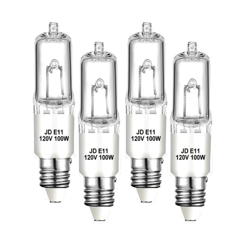 Jaenmsa 4 Pack JDE11 Bulb,120V 100W Halogen Candelabra Bulbs,T4 Mini Base JD E11 Bulb ,Dimmable 2700K Warm White（Replacement E11 LED bulb）,for Chandeliers,Candelabra,Ceiling Fan, Table Lamps, Cabinet Lighting