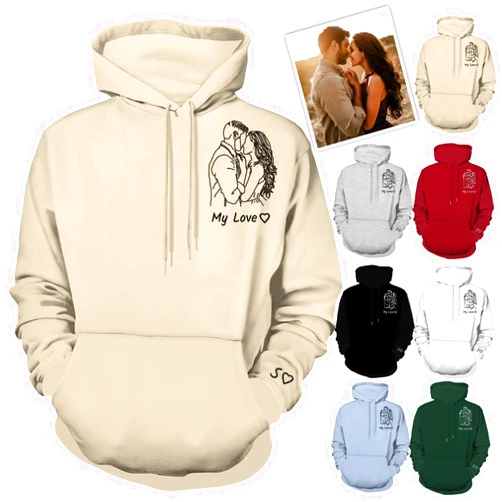 ABIsedrin Custom Portrait From Photo Hoodies Design Your Own Hoodies Personalized Line Art Photo Sweatshirts with Pocket Customized Couple Hoodies Valentines Day Gifts for Boyfriend