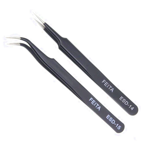 FEITA Eyelash Tweezers - FEITA Precision Eyelash Extension Tweezers Set - Professional Straight & Curved Pointed Very Fine Tip Tweezers for Lash Extensions - Black - 2Pcs