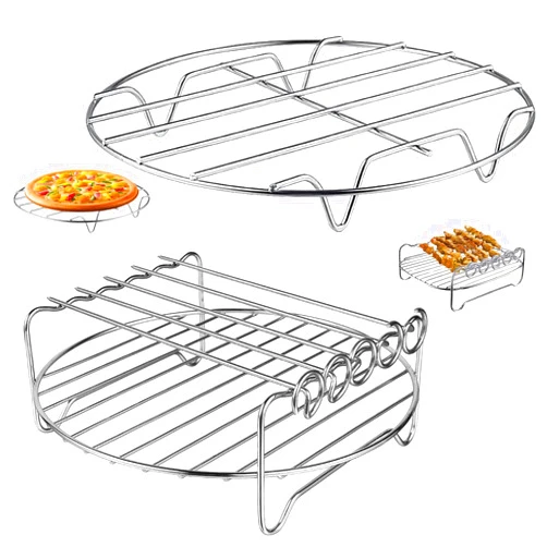 GWY Air Fryer Rack for Air Fryer Oven, Set of 2 Multi-purpose Air Fryer Accessories Metal Double Layer Wire Rack with Skewer for Ninja, Power XL, Cosori, Instant Pot, Gourmia, Chefman, Dishwasher Safe