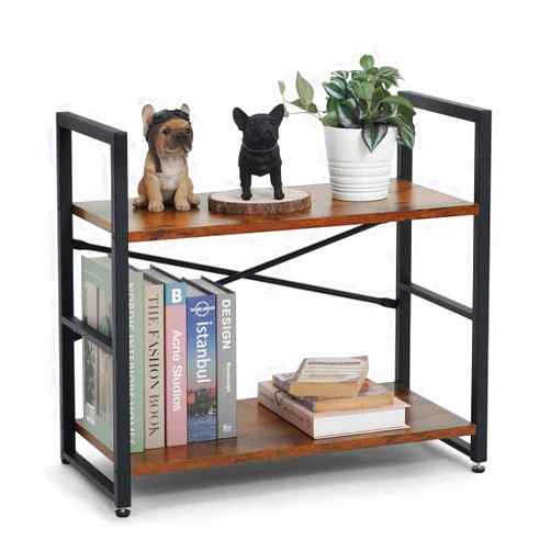 CAPHAUS 2 Tier Small Bookshelf, 24 Inch Width Free Standing Shelf, Bookcase Shelf Storage Organizer, Industrial Book Shelves for Home Office, Living Room, Rustic Oak Vintage Shelves & Metal Frame