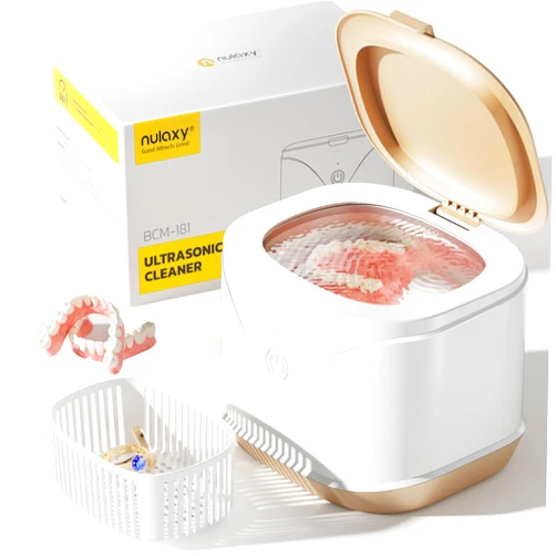 Nulaxy Ultrasonic Jewelry Cleaner, 46kHz Professional Portable Retainer Cleaner Machine, One-Button Operation, Stainless Steel Tank for Denture, Mouth Guard, Aligner, Watch, Ring - Household Use