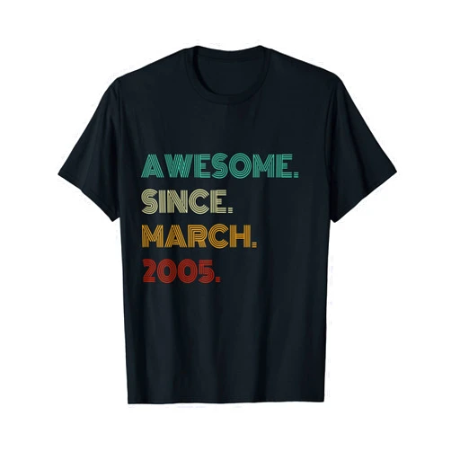 Retro Birthday Smart 19 Years Old Awesome Since March 2005 19th Birthday T-Shirt
