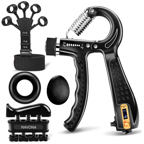 Navona 5 PCS Grip Strength Trainer Kit, Hand Gripper Strengthener, Forearm Strengthener, Finger Strengthener, Finger Exerciser, Stress Relief Ball, Forearm Workout Ring for Muscle Building and Injury Recover