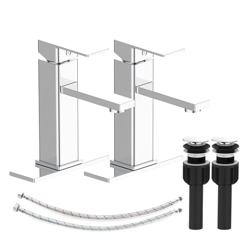 Casavilla Bathroom Faucet-2 Sets, Bathroom Sink Faucets with Pop-up Drain and Deck Plate, Stainless Steel Bathroom Faucets for Sink 3 Hole, Single Handle Vanity Faucet for Bathroom Vessel Sink, Chrome