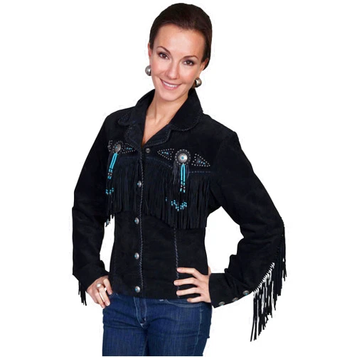 Scully Women's Fringe And Beaded Boar Suede Leather Jacket - L152-86