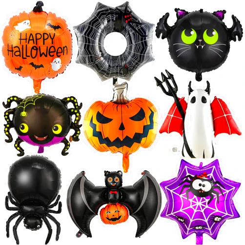 XJYXQF Halloween Balloons Set - 9Pcs Foil Ghost, Spider, Pumpkin & Bat Balloons for Scary Party Decorations, Indoor Outdoor Halloween Party Supplies, Haunted House, Trick or Treat
