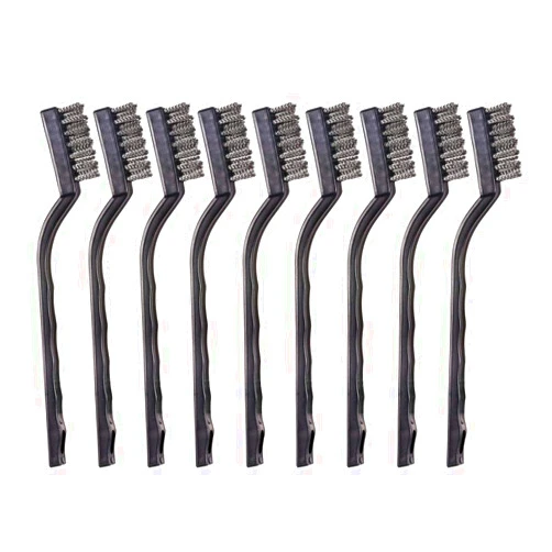 YiwerDer 9PCS MINI Wire Brushes, Stainless Steel Brush Set, Curved Handle Scratch Toothbrush, Cleaning Welding Slag and Rust
