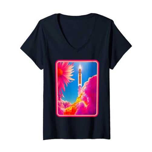 Space Launch Moon Landing Merch Womens Womens Artemis Launch SLS Tshirt Girls Moon Orbit Space V-Neck T-Shirt