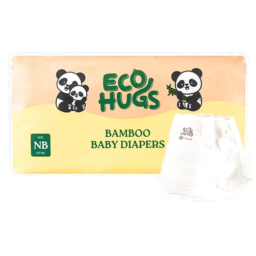 EcoHugs Bamboo Diapers Size NB | Ultra-Soft Disposable Baby Diapers | Hypoallergenic and Super Absorbent | Unscented and Totally Chlorine Free | Pack of 32