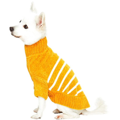 Blueberry Pet Cozy Soft Chenille Striped Dog Sweater, Mustard, 12