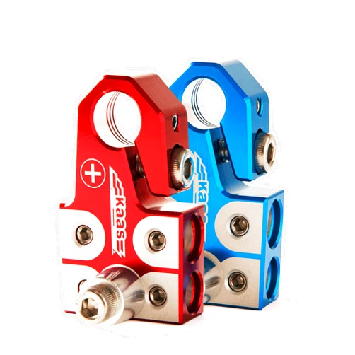 Kaas Lead Acid Battery Terminal Clamps, Positive and Negative Set, for SAE/DIN/EN Tapered Top Post, 4-Way Connectors, Compatible with 8AWG to 4/0 AWG, Includes OEM Top Post Adapter