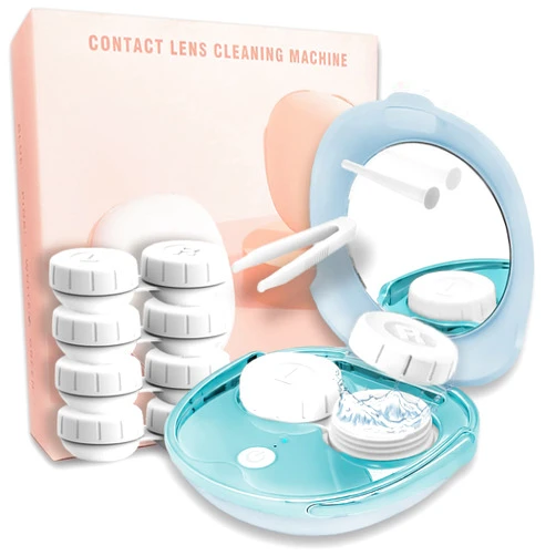 Vastsoon Contact Lens Cleaner, Portable Ultrasonic Contact Lens Cleaning Machine with USB Charger and Solution Soak Case Kit for Soft Lens, Colored Contact Lens, Hard Lens, RGP Lens and OK Lens (Blue)