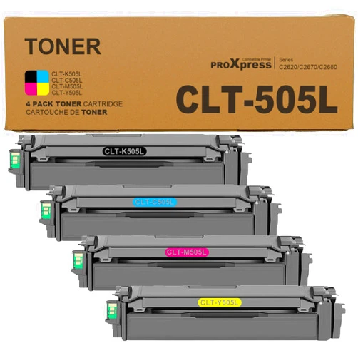 TANFENJR CLT-K505L CLT-C505L CLT-Y505L CLT-M505L Toner Cartridge 4 Pack Black Cyan Magenta Yellow Replacement for Samsung CLT-K505L 505L for ProXpress C2620DW C2670FW C2680FX Printer Toner