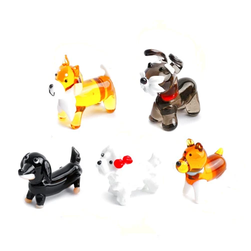 H&D HYALINE & DORA 5 Piece Hand Blown Glass Figurines Mini Dog Statue Includes Dachshund, Beagle Dog, Puppies Glass Animal Figurines for Collectibles, Home Decoration