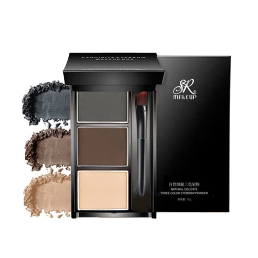 UOCK Eyebrow powder three-color brow disc waterproof eyebrow powder eyebrow makeup kit eyebrow filler to shape natural eyebrows (03# Skin color, brown, gray-black)