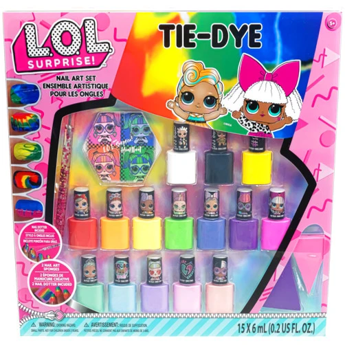 Townley Girl L.O.L Surprise! by Townley Girl 19-Piece Tie-Dye Nail Art Set 15 Bright Vibrant Opaque & Shimmery Non-Toxic Nail Polish & Tie-Dye Accessories - Ages 5+ Great for Slumber Parties, Mani/Pedi Days & More