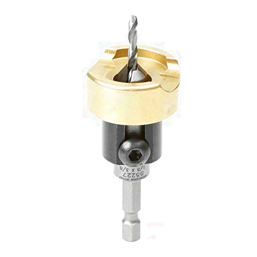 Amana Tool 55227 Carbide Tipped 82 Degree Countersink Set with Adjustable Drill Bit Depth Stop and No-Thrust Ball Bearing 3/8 Dia x 1/8 Drill Dia x 1/4 Inch Quick Release Hex Shank