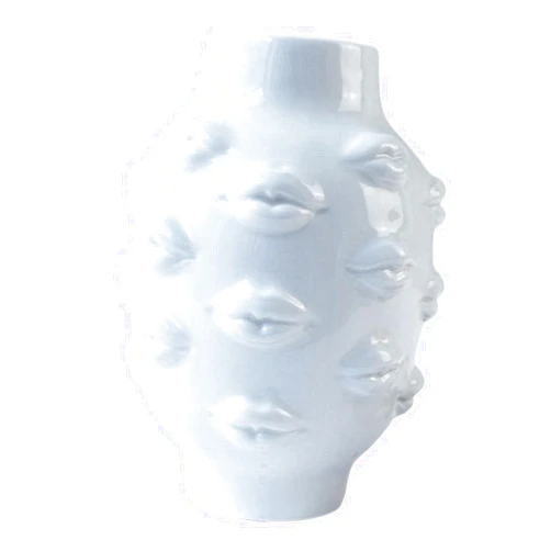 FAKEME Ceramic Flower Vase, Ornament Vase Lip Flower Vase for Bookcase Home Living Room Decoration - White