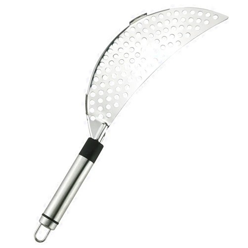 Tegg Crescent Pot Strainer Stainless Steel Grease Pasta Strainer Insert Drainer with Handheld for Different Pot Pan Kitchen Tool
