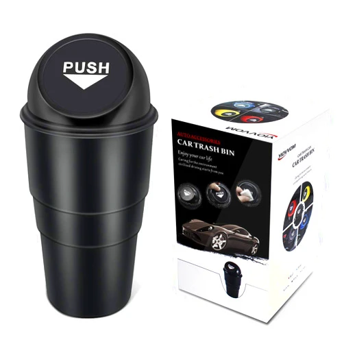 YIOVVOM Cup Holder Trash can for car with Lid, Mini Garbage Cans for Back seat Leakproof Vehicle Automotive Cup Holder Car trashcan, Small Trash Bin for Automotive Office Home Kitchen (Black001)