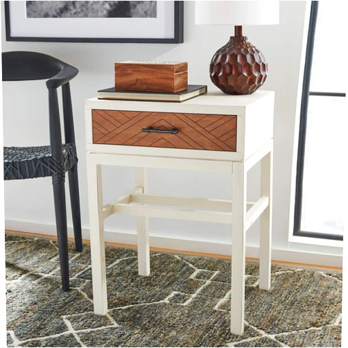Safavieh Home Collection Ajana Distressed White and Honey Brown 1-Drawer Accent Tables