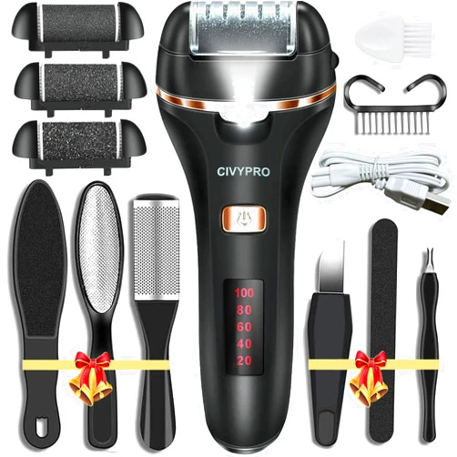 CIVYPRO Electric Foot Callus Remover- Long Service Time, Rechargeable Electronic Foot File- Ideal Gift, Professional Pedicure Tools, Waterproof Foot Scrubber, Pedicure Kit Feet Care for Dead Skin (Black)