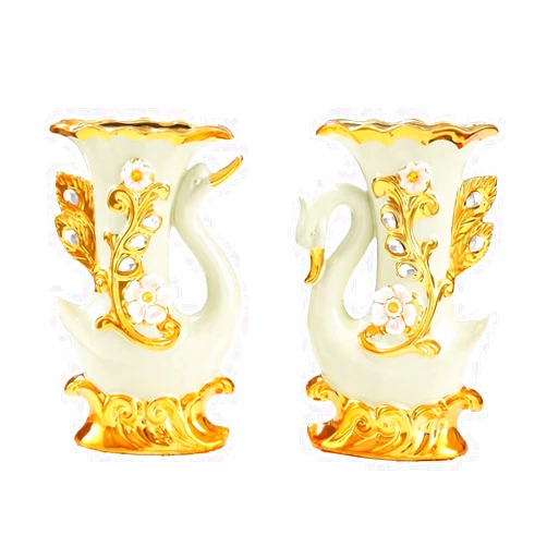 ZJIAQ-TEABOX 2PCS Elegant Ceramic Small Flower Vases, Decorative Mini Vase Floral White Vase for Centerpieces Table, Chinese Vase for Indoor Home Decor, Living Room, Office Table 7.4in x 5.1in