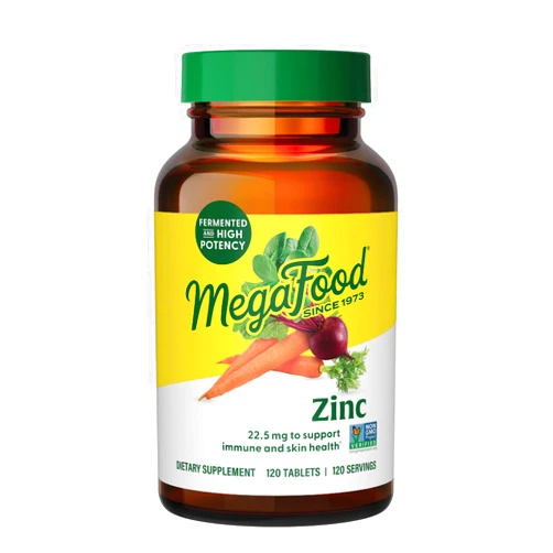 MegaFood Zinc Supplements - Vegan Immune Support Supplement with 22.5 mg High Potency Fermented Zinc - Made with Real Food - Gluten-Free, Kosher - 120 Tablets, 120 Servings