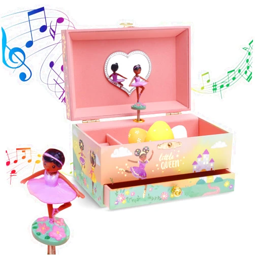 Jewelkeeper Jewelry Box for Girls - Black Ballerina Doll and Little Queen Design Music Box - Swan Lake Tune Musical Jewelry Box - Jewelry Organizer for Necklaces, Bracelets, and Earrings - 6x5x4-Inch