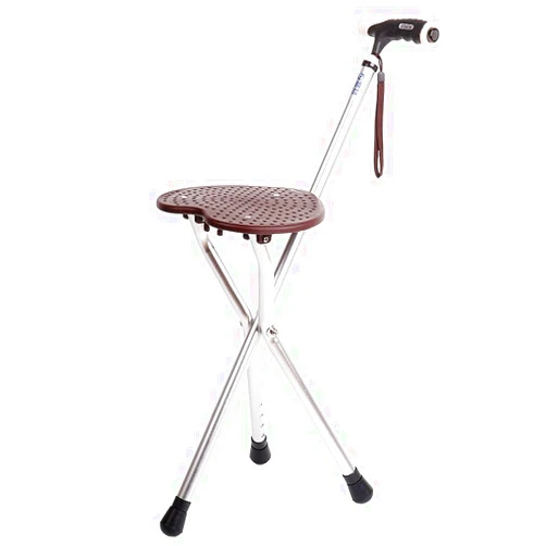 BSROZKI Folding Cane Seat Sturdy Lightweight Adjustable Handle Legs with LED Light Cushion for Elderly Walking Stick 300 lbs Large Plate (Silver Classic)