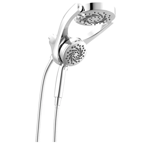 Delta Faucet 5-Setting HydroRain 2-in-1 Dual Shower Head with ProClean Spray, Chrome Round Shower Head with Hose, Hand Held Shower Head, Chrome 75419